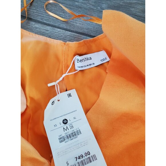 Bershka Nwt Cotton/linen Blend Orange Cut Out Mini Dress With Puffer Sleeve $749 - Picture 7 of 9